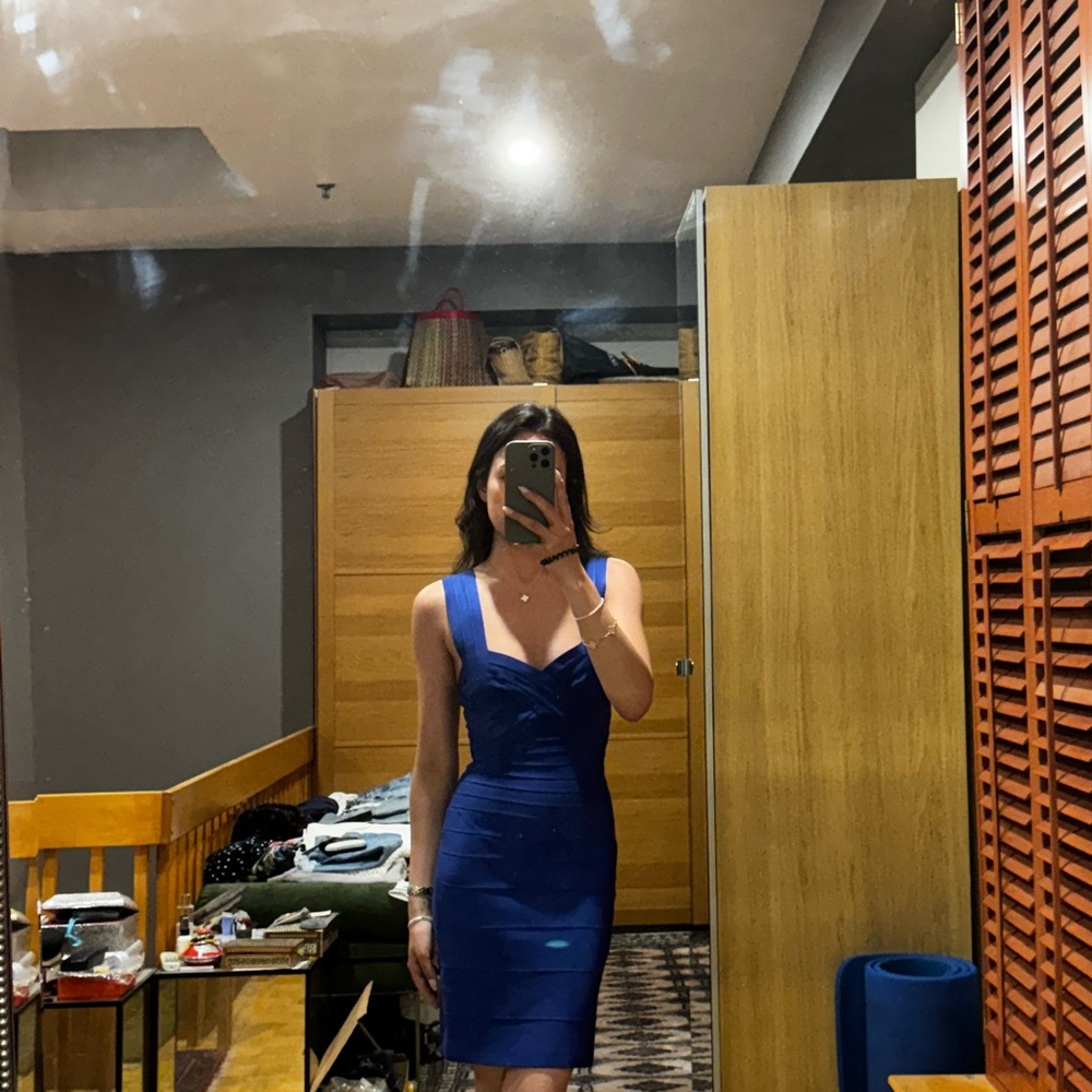 Herve Leger Blue Bodycon Mini Dress for a Night Out